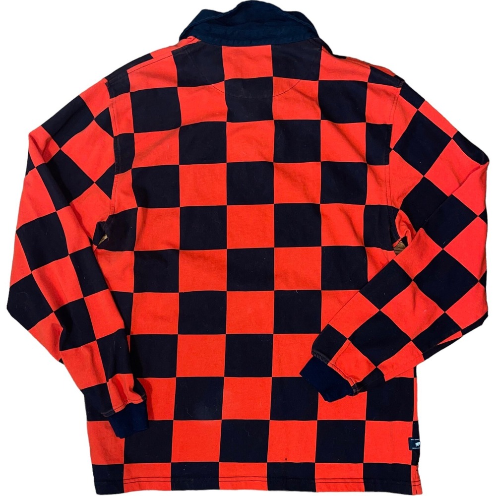 10.Deep Men's Long Sleeve rugby shirt - Manchester Checker - Orange / Black - Picture 7 of 10